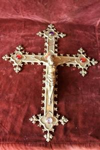 Wall Cross style Gothic - style en Brass / Bronze / Semi Precious Stones, Belgium 19th century