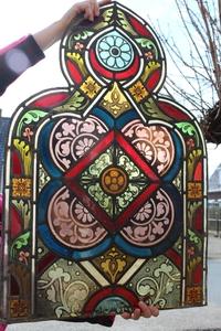 Top Of Stained Glass Window style gothic en glass, Belgium 19th century