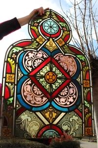 Top Of Stained Glass Window style gothic en glass, Belgium 19th century