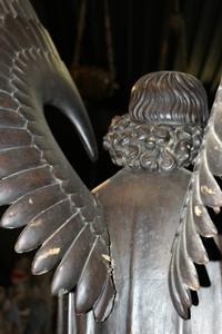 Unique Fully Hand-Carved Angel In Original Colour. style gothic en wood , Dutch 19th century