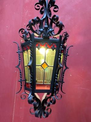 Hall Lamp en Iron / Stained Glass , Belgium 20th Century