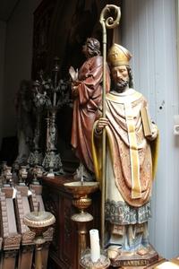 Hand-Carved Statue en wood polychrome, Belgium 19 th century