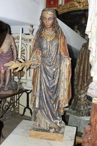 Hand-Carved Statue St. Agnes en wood polychrome, France 19th century