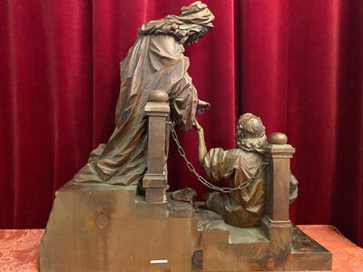 High Quality Fully Hand-Carved Imagination “St. Elizabeth Gives The Beggar Alms”  en Wood, Bolzano – Italy 19th century