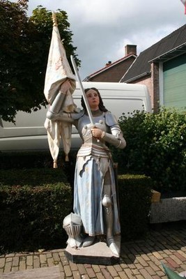 Jeanne D Arc Statue Height 300 Cm ! en plaster polychrome, France 19th century