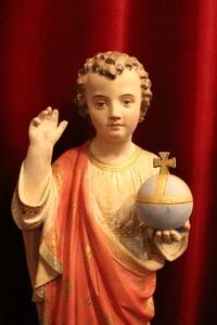 Jesus As Child Statue en plaster polychrome, France 19th century