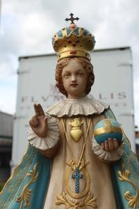 Jesus Of Prague Statue en plaster polychrome, France 19th century