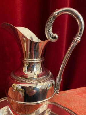 Jug And Matching Brass Silver-Plated Platter For Footwashing-Liturgy On Maundy Thursday en Brass Silver Plated, Belgium  19 th century