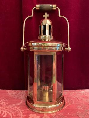 Lantern en Brass / Glass / Polished / New Varnished, Belgium 20th century (Anno 1930)