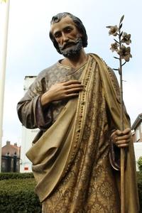 Life Size St. Josef By Mayer Munich en wood - pap polychrome, Germany 19th century (1920)