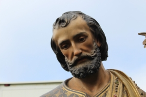 Life Size St. Josef By Mayer Munich en wood - pap polychrome, Germany 19th century (1920)