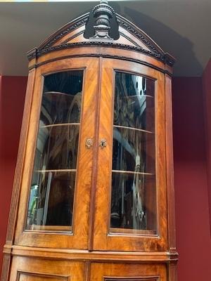 Corner Cupboard style Louis Seize en Wood Magahony / Glass , Dutch 19th century