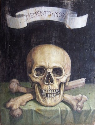 Memento Mori  en Oil Painted on Panel, Italy  20 th century