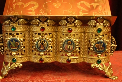 Missal Stand en Brass / Bronze / Glass / Emamel / New Polished and Varnished., France 19th century