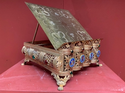 Missal Stand Adjusable en Brass / Bronze / Enamel / Stones, France 19th century ( anno 1875 )