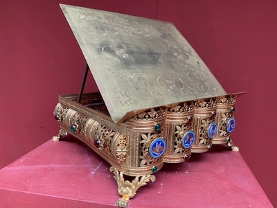 Missal Stand Adjustable en Brass / Bronze / Enamel / Stones, France 19th century ( anno 1875 )