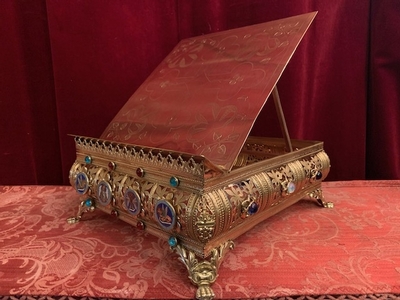 Missal Stand Adjustable en Brass / Polished / New Varnished / Stones / Enamel, France 19th century ( anno 1875 )