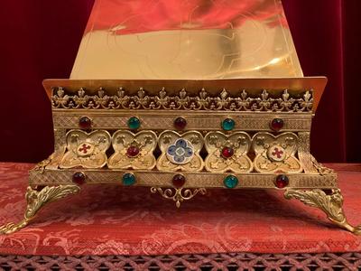 Missal Stand Adjustable en Brass / Polished and Varnished / Stones / Enamel, France 19 th century ( Anno 1875 )