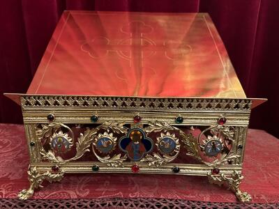 Missal Stand Adustable en Brass / Bronze / Enamel / Stones / Polished and Varnished, France 19 th century ( Anno 1865 )