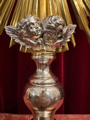 Monstrance en Brass / Bronze Polished & Varnished / Silver / Pearls / Stones / Glass, Belgium 19 th century