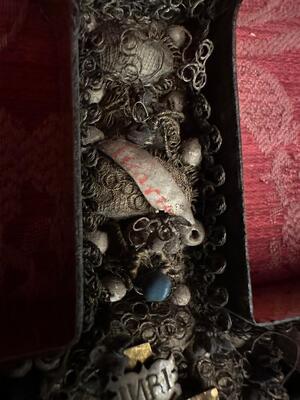 Multi Cross - Reliquary Ex Ossibus Relics en Brass / Bronze / Polished and Varnished / Fabrics, Southern Germany 19 th century