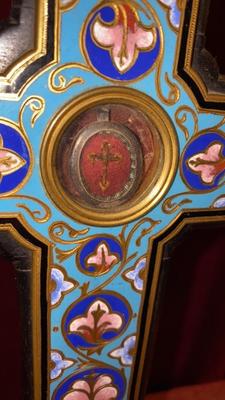 Reliquary - Relic True Cross With Original Document style Napoleon III en Wood / Enamel / Glass, France 19 th century ( Anno 1877 )