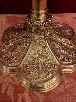 Chalice With Original Paten & Spoon And Documentation. At The Bottem Engraved style Neo Classicistic en Full - Silver, Belgium 19th century