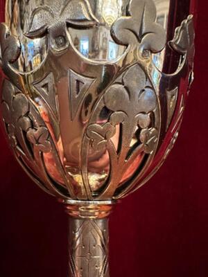 Full Silver Chalice With Original Case & Full Silver Paten style Neo Classicistic en Full - Silver / Polished and Varnished / Silver Marks Present / Stones, France 19 th century ( Anno 1865 )