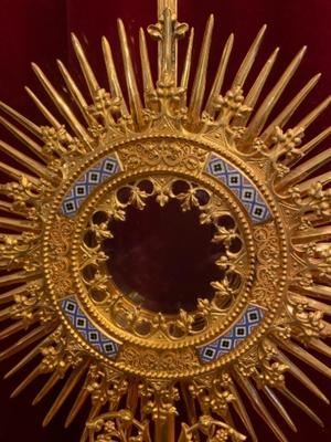 Monstrance style Neo Classicistic en Brass / Bronze / Gilt / Enamel, Paris France 19 th century ( Anno 1885 )