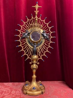 Monstrance In Special Design style NEO-CLASSICISTIC en Brass / Bronze / Silver Imaginations / Gilt / Stones / Enamel / Glass , France 19 th century ( Anno 1875 )