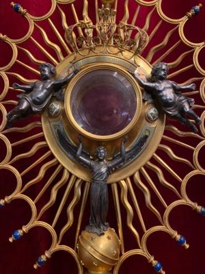 Monstrance In Special Design style NEO-CLASSICISTIC en Brass / Bronze / Silver Imaginations / Gilt / Stones / Enamel / Glass , France 19 th century ( Anno 1875 )