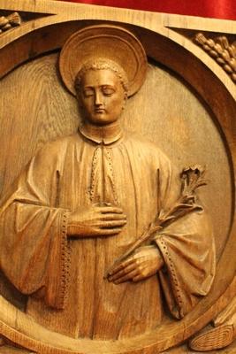 Relief St Aloysius style Neo Classisistic en hand-carved wood Oak, Belgium 19th century ( anno 1855 )