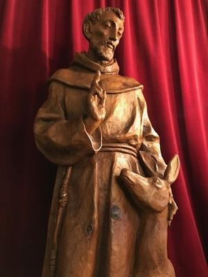 Statue St. Francis / St. Franciscus Of Assisi / Fully Hand-Carved Wood. Signed : Franz Bernardi  style Neo - Gothic - Style en hand-carved wood , Italy Anno 1883