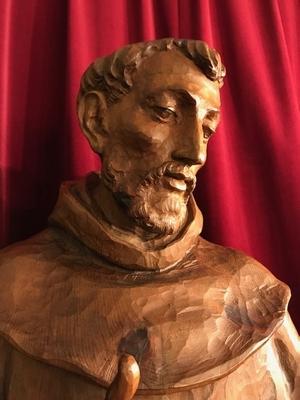 Statue St. Francis / St. Franciscus Of Assisi / Fully Hand-Carved Wood. Signed : Franz Bernardi  style Neo - Gothic - Style en hand-carved wood , Italy Anno 1883