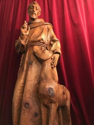 Statue St. Francis / St. Franciscus Of Assisi / Fully Hand-Carved Wood. Signed : Franz Bernardi  style Neo - Gothic - Style en hand-carved wood , Italy Anno 1883