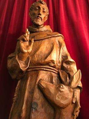 Statue St. Francis / St. Franciscus Of Assisi / Fully Hand-Carved Wood. Signed : Franz Bernardi  style Neo - Gothic - Style en hand-carved wood , Italy Anno 1883