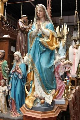 Statue St. Mary Immaculatae Conceptionis Fully Hand-Carved Wood / Polychrome style Neo - Gothic - Style en hand-carved wood polychrome, Southern Germany 19th century (1855)