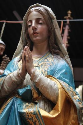 Statue St. Mary Immaculatae Conceptionis Fully Hand-Carved Wood / Polychrome style Neo - Gothic - Style en hand-carved wood polychrome, Southern Germany 19th century (1855)