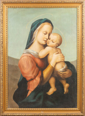 Painting After : Rafael, 'Tempi Madonna'  en Painted on Linen, 19 th century