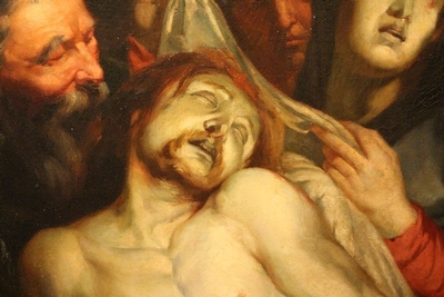 Painting : “Descent From The Cross” Copy After P.P. Rubens By M. V. Beurden  1898 en Painted on Canvas, Dutch