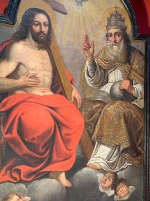 Painting Holy Trinity / Fully Hand-Painted On Linen 18th Cent. Monastery Cisterciensi – Belgium en Painted On Linnen, Belgium 18 th century