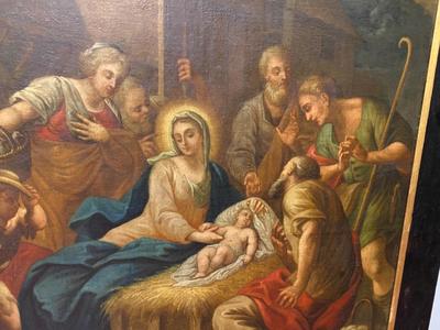 Painting On Canvas Nativity en Painted on Canvas / Wooden Frame, Dutch 19 th century ( Anno 1840 )