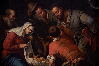 Painting On Canvas , “Nativity Of Jesus” en Oil on Canvas, Flemish - Belgium 18 th century