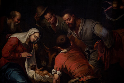 Painting On Canvas , “Nativity Of Jesus” en Oil on Canvas, Flemish - Belgium 18 th century