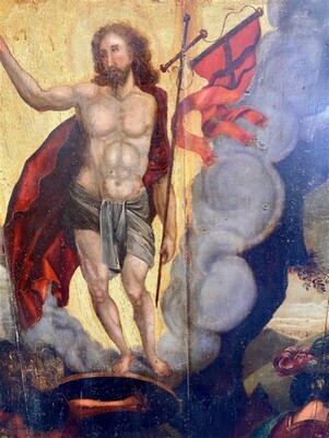 Painting Risen Christ Signed : Thomas Tholle. Expected ! en Oil on Panel, Formerly: William Halewijn Museum, Castle Genhoes - Netherlands 17 th century