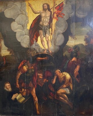 Painting Risen Christ Signed : Thomas Tholle. Expected ! en Oil on Panel, Formerly: William Halewijn Museum, Castle Genhoes - Netherlands 17 th century