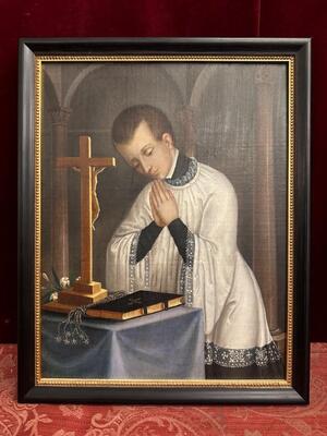 Painting St. Aloysius Of Gonzaga en Wooden Frame / Painted on Canvas, Dutch 19 th century ( Anno 1890 )