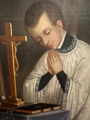 Painting St. Aloysius Of Gonzaga en Wooden Frame / Painted on Canvas, Dutch 19 th century ( Anno 1890 )