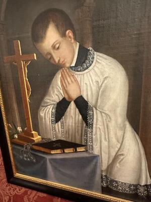 Painting St. Aloysius Of Gonzaga en Wooden Frame / Painted on Canvas, Dutch 19 th century ( Anno 1890 )