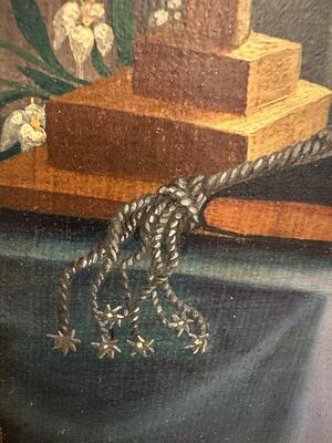 Painting St. Aloysius Of Gonzaga en Wooden Frame / Painted on Canvas, Dutch 19 th century ( Anno 1890 )